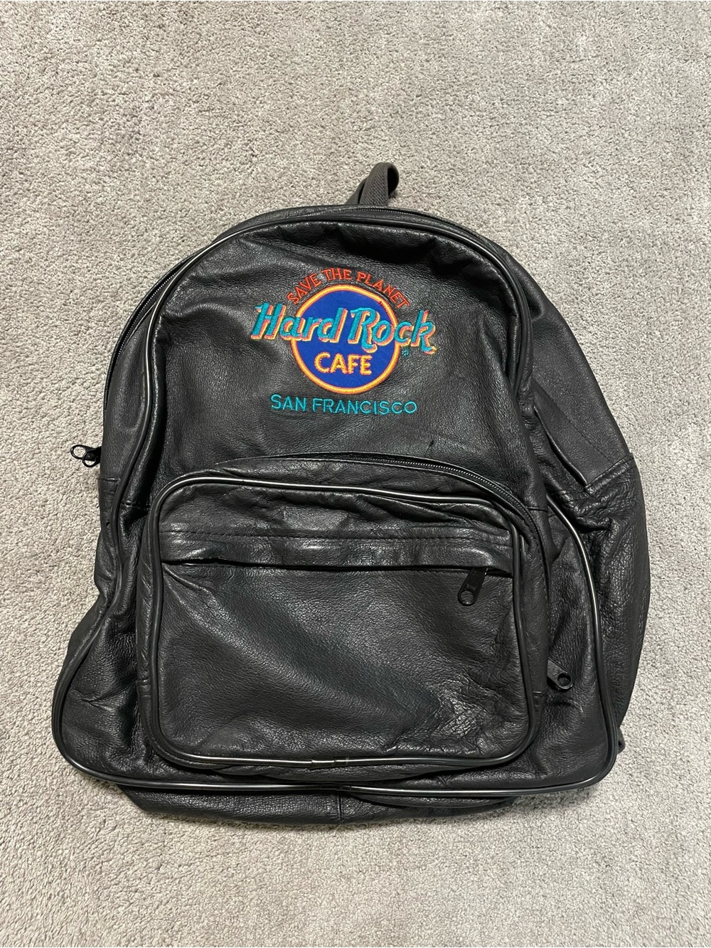 Vintage Hard Rock Cafe San Francisco Leather Backpack Y2K Save The Planet Black